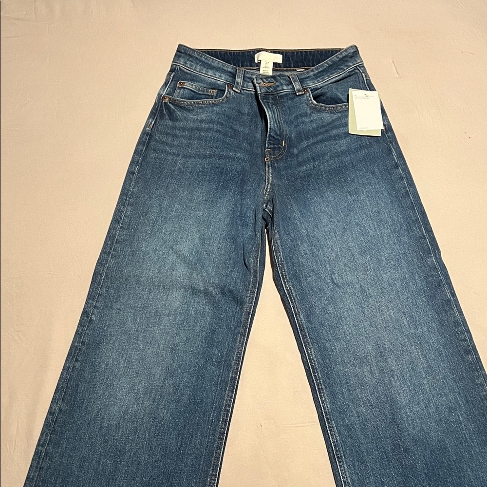 Wide Leg high-waisted Women's Jeans - Dark Blue